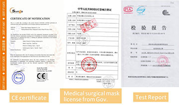 CE Approved disposable 3 Ply Medical Surgical Face Mask certificate